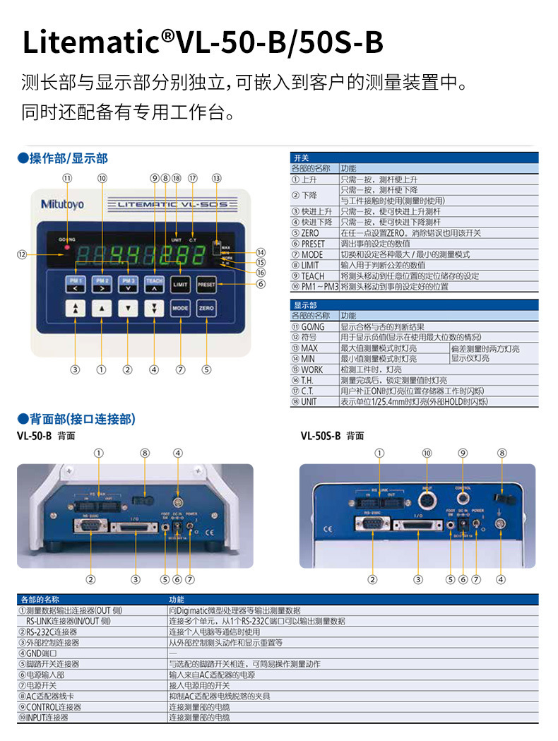 Mitutoyo三丰低测力高度计VL-50  318-222DC