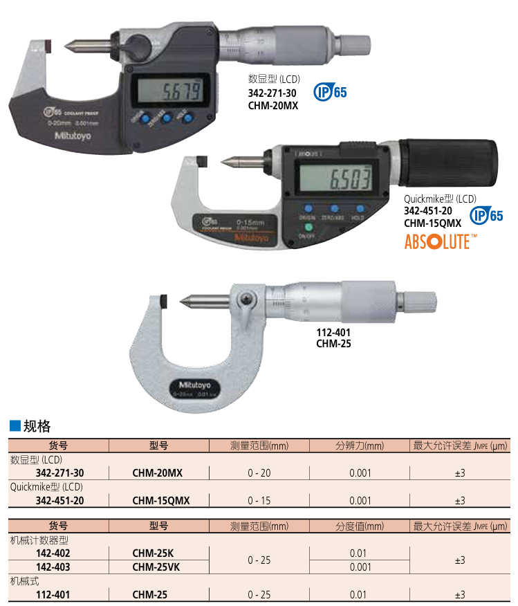 三丰Mitutouo数显尖爪千分尺342-271