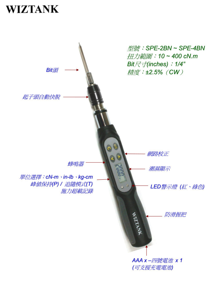 数显扭矩螺丝刀SDE SPE系列wiztank威力泰克