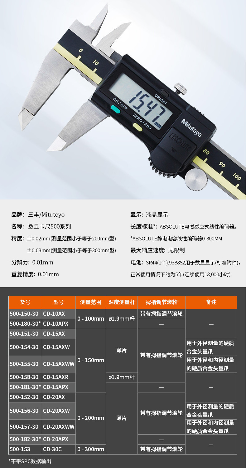 Mitutoyo三丰数显卡尺500-181-30